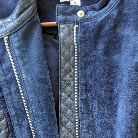 Isaac Mizrahi Live Suede/leather Jacket, Dark Blue, size 8 - Picture 8 of 10